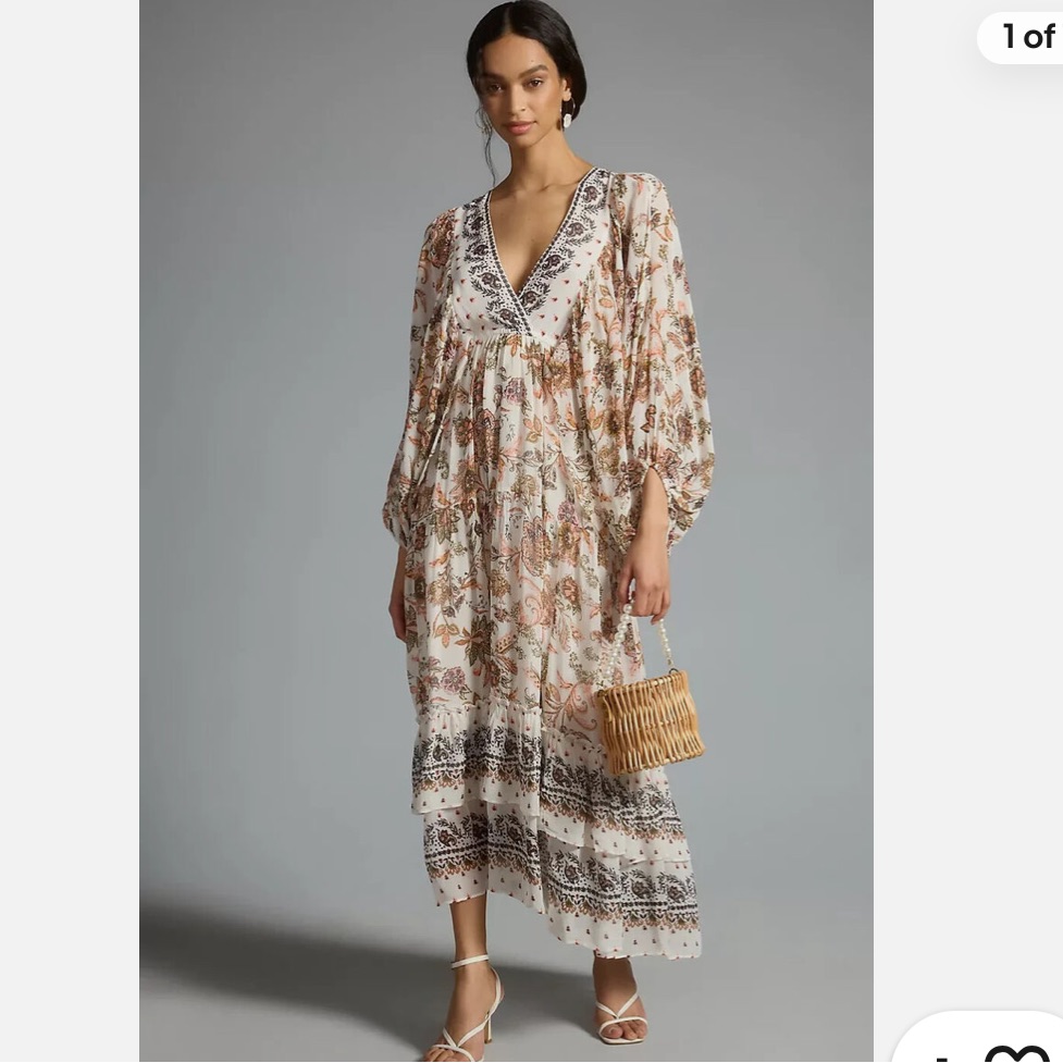 Anthropologie V-Neck Long Sleeve Maxi Dress